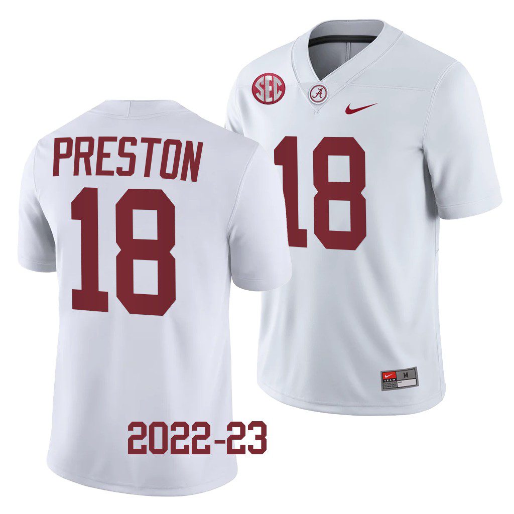 Men's Alabama Crimson Tide Shazz Preston #18 White 2022-23 NCAA College Football Jersey